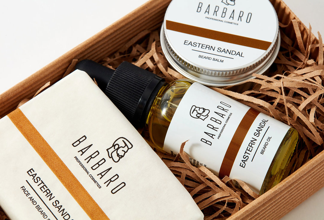 BARBARO Beard Balm & Beard Oil & Face & Beard Soap Set Eastern sandal