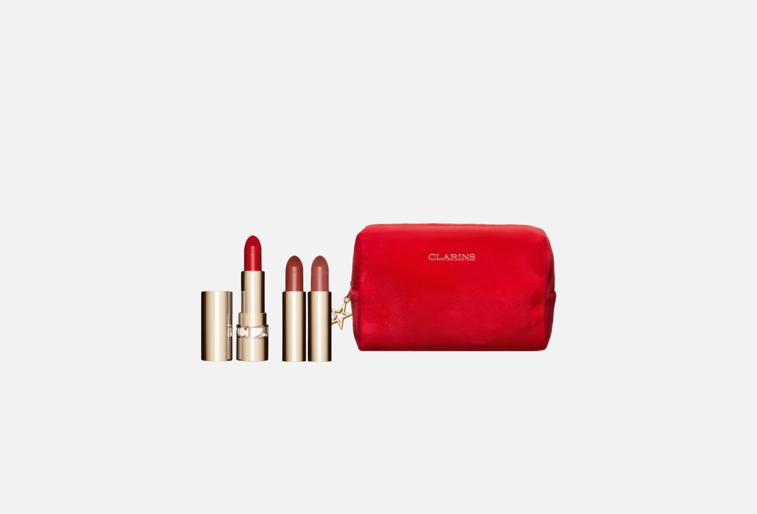 Clarins Satin Lipstick & Makeup Pouch Set Joli Rouge Collection