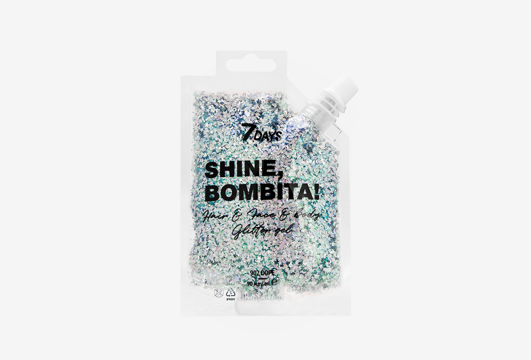 7DAYS Glitter Gel For Hair, Face And Body Shine, Bombita! Gel-Glitter For Face, Hair And Body